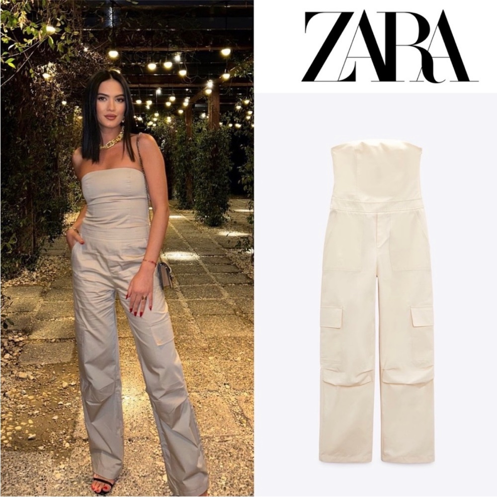 NWT Zara long cargo jumpsuit vanilla